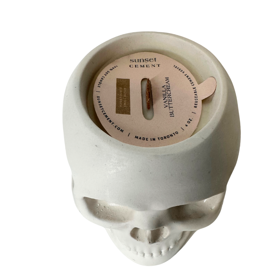 Concrete Skull Candle - Soy wax candle with wood wick -Vanilla Buttercream